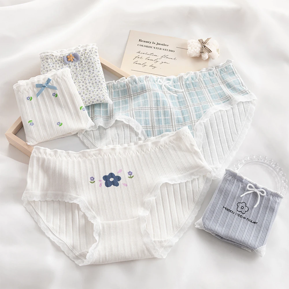 

5 шт., женские хлопковые трусы с цветочным принтом