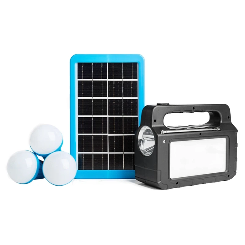 

Camping Solar Panel Light 3 Bulb Set With Radio Energy Saving Solar Light Outdoor Indoor Rechargeable LED Light