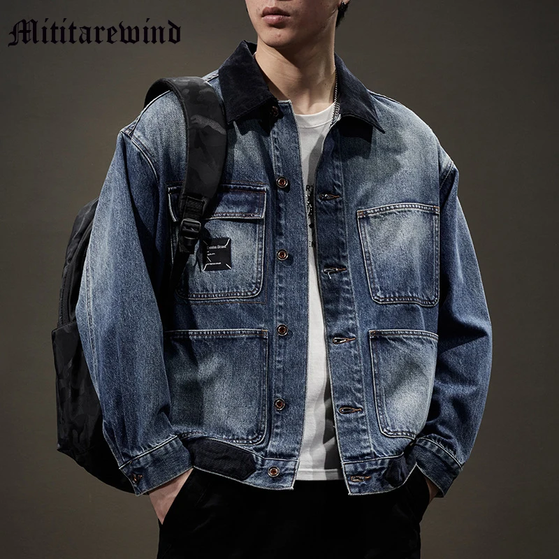 

Мужские модные свободные куртки-карго на весну и осень, повседневные женские синие топы с градиентом в стиле хай-хоп, дизайн в стиле хип-хоп