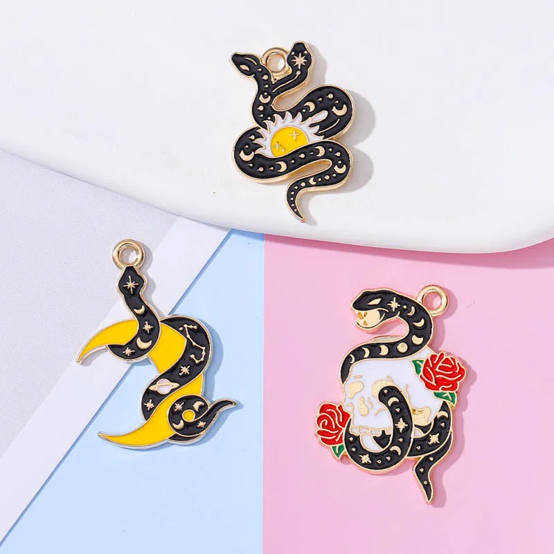 

10pcs 18*25mm Exaggerated Style Enamel Skull Snake Moon Fashion Jewelry DIY Craft Earrings Necklace Bracelet Pendant Accessories