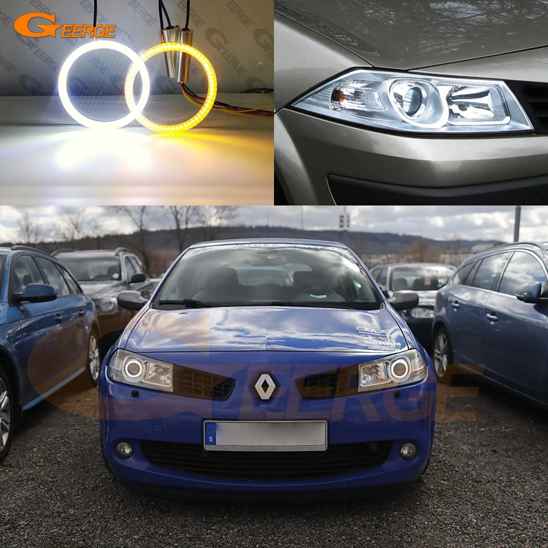 Фото Для Renault Megane 2 II 2006 2007 2008 2009 Facelift ультра яркий A/W Switchback DRL указатель поворота светодиодный ангельские глазки комплект кольца Halo №1