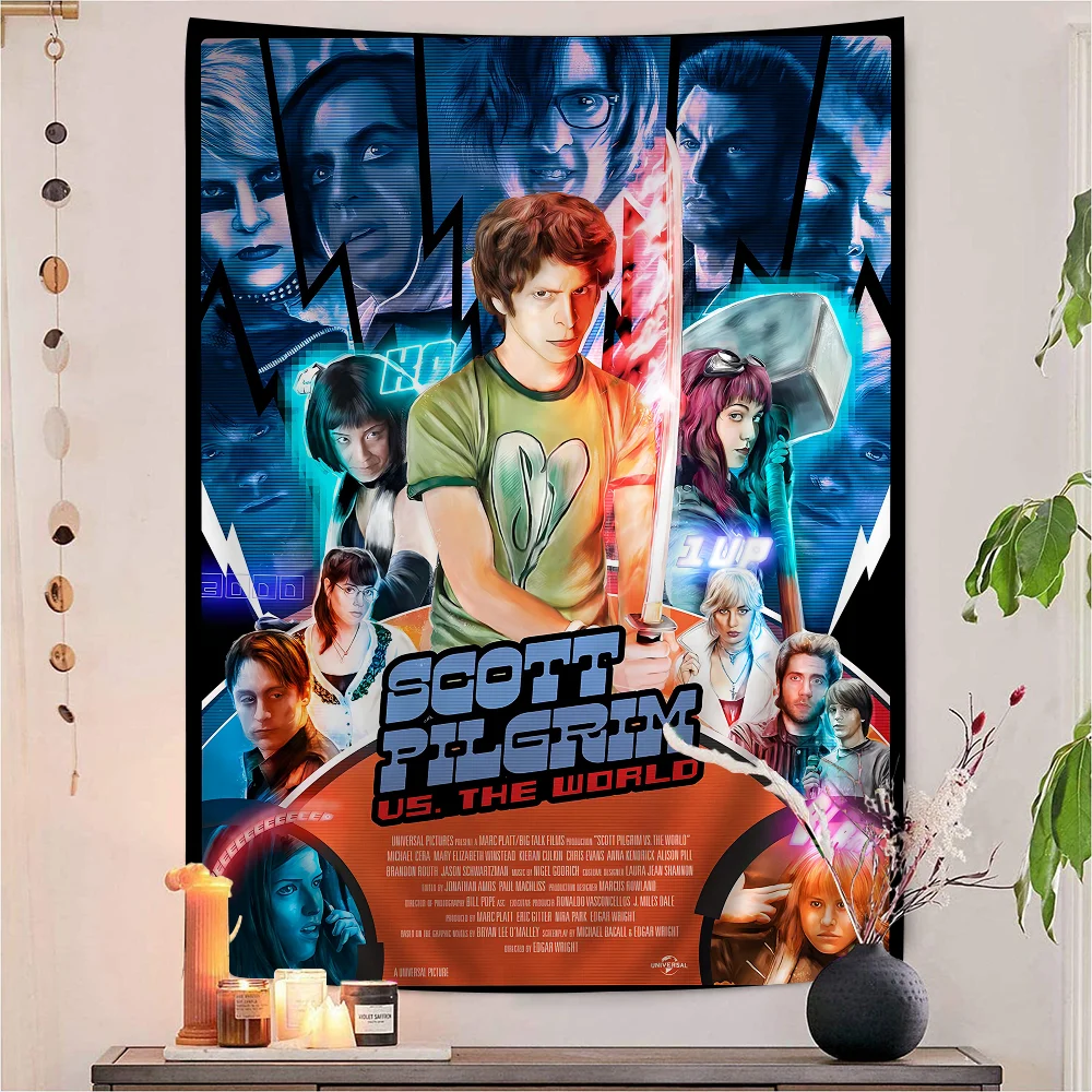 Vintage Movie Scott Pilgrim Vs. The World Cartoon Tapestry Art Science Fiction Room Home Decor
