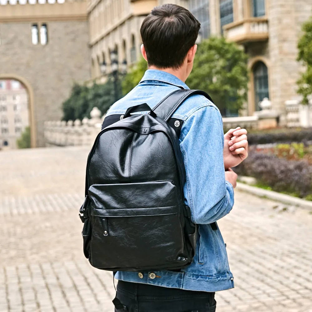 

Backpack College Bag Simple Brand Casual Daypacks Famous Style For School Leather Preppy Male Design Men Mochila