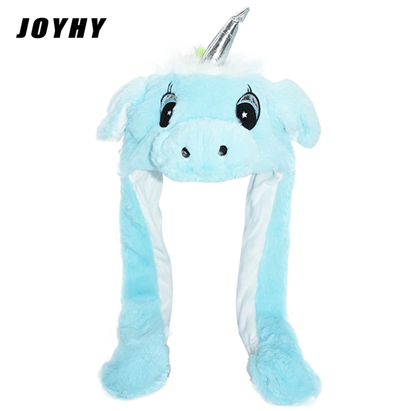 JOYHY Ear Moving Cute Soft Plush Unicorn Owl Wolf Animal Hats with Paws for Kids Boys Girls Adults Costume Winter Beanie Caps