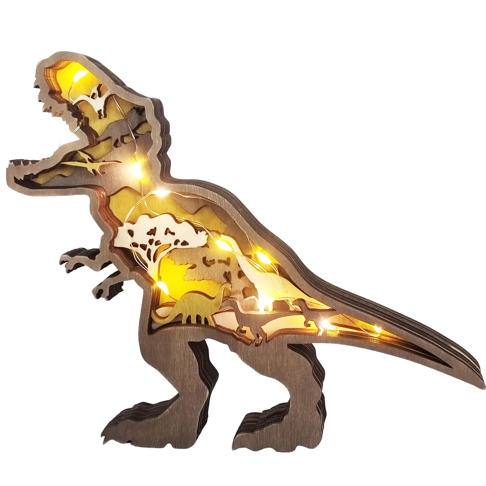 

Деревянное настольное украшение в виде динозавра, Многослойные Полые животные, настольные украшения, аксессуары для домашнего декора