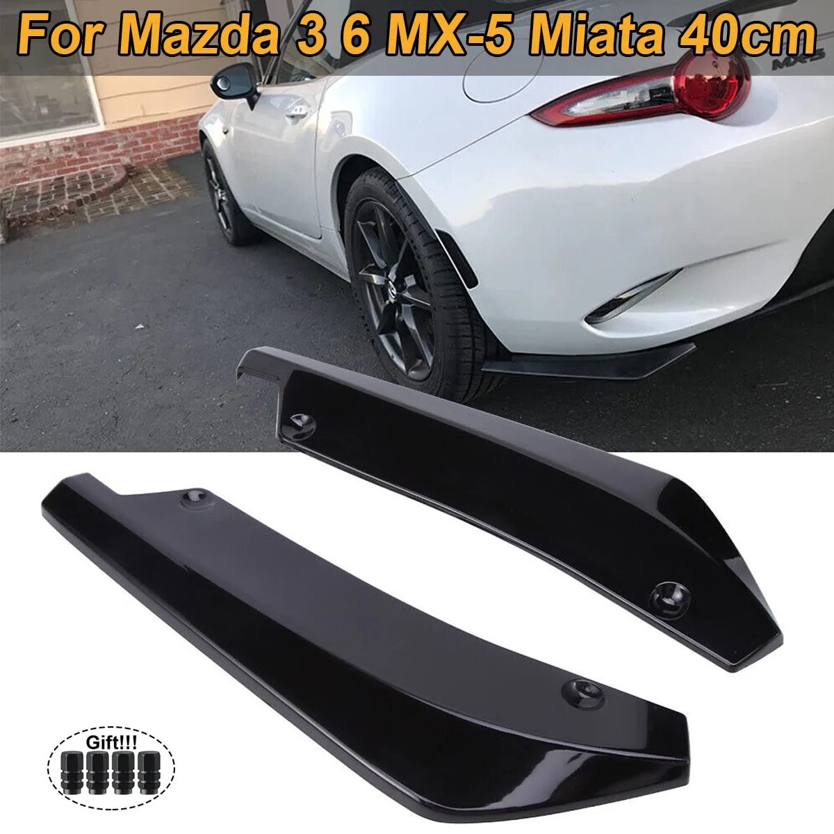 

Сплиттер для заднего бампера 40 см, боковой спойлер, Утконос, диффузор, наклейка, обрезанный чехол, универсальный для Mazda 3 6 MX-5 Miata, автомобильные аксессуары