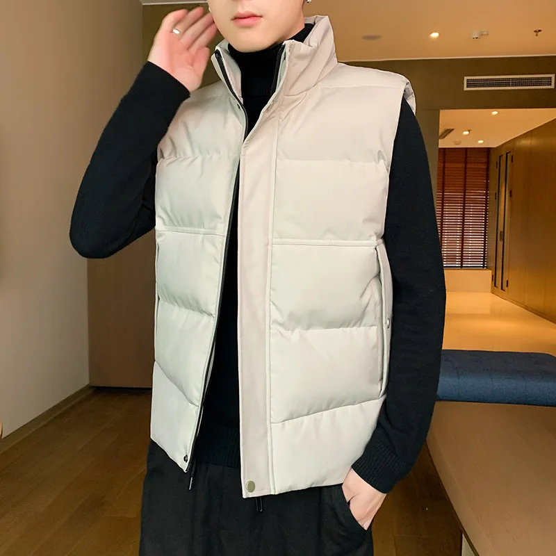 Vest Men's Autumn and Winter Korean Edition Warm Down Cotton Youth Jacket Men's Thickened Vest Coat Youth Large