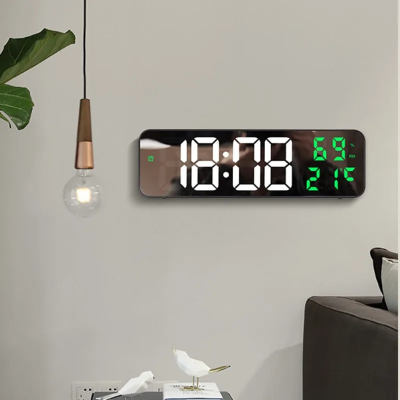 9Inch Large Digital Wall Clock Temperature and Humidity Display Night Mode Table Alarm Clock 12/24H Electronic LED Clock