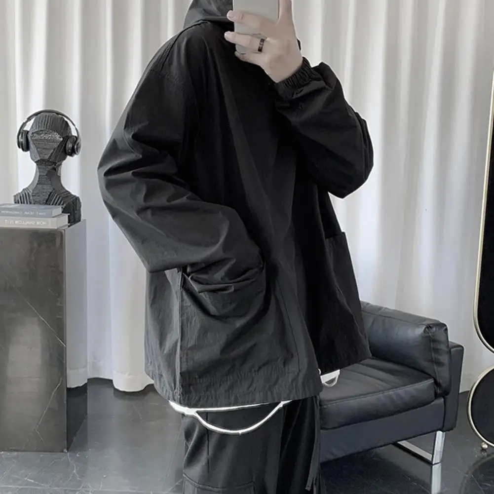 

Chic Men Hoodie Loose Men Autumn Hoodie Solid Color Comfortable Fall Hoodie Thermal