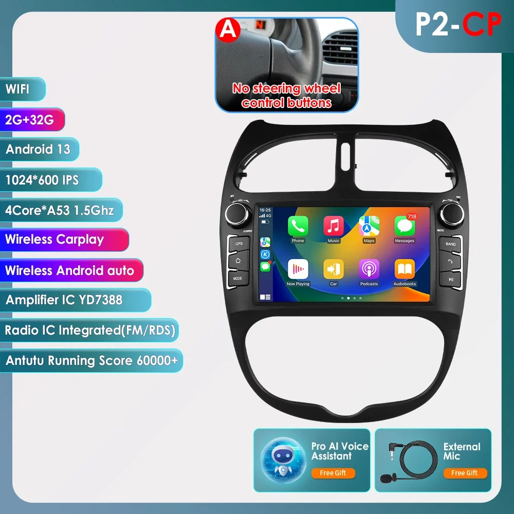 

Автомагнитола Carplay, 2DIN, Android, для PEUGEOT 206 206CC 206SW 2000-2008, мультимедиа, GPS, Авторадио 2DIN, без DVD, Восьмиядерный 7862