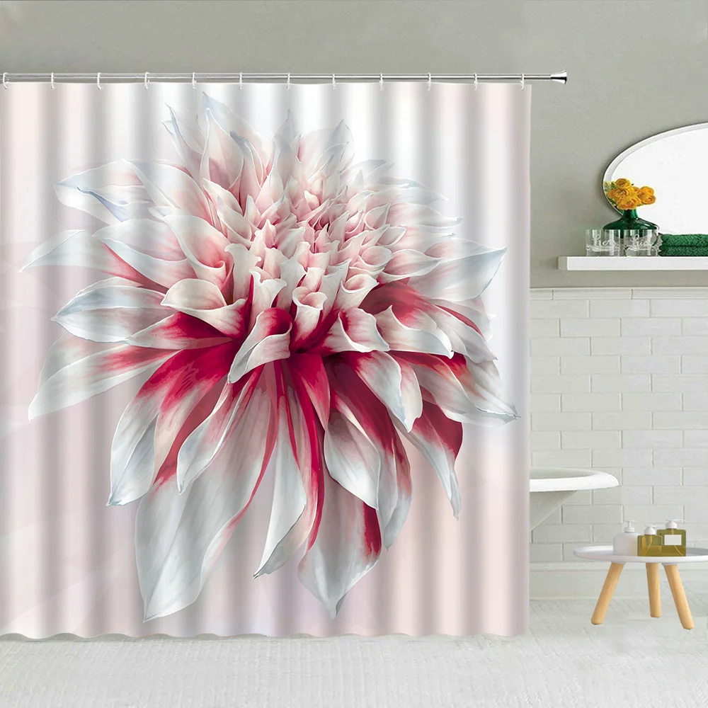 

Geometric Flower Shower Curtain Summer Flowers Bathroom Decor Accessories Waterproof Fabric Hooks Curtains Set 3D Luxury Golden