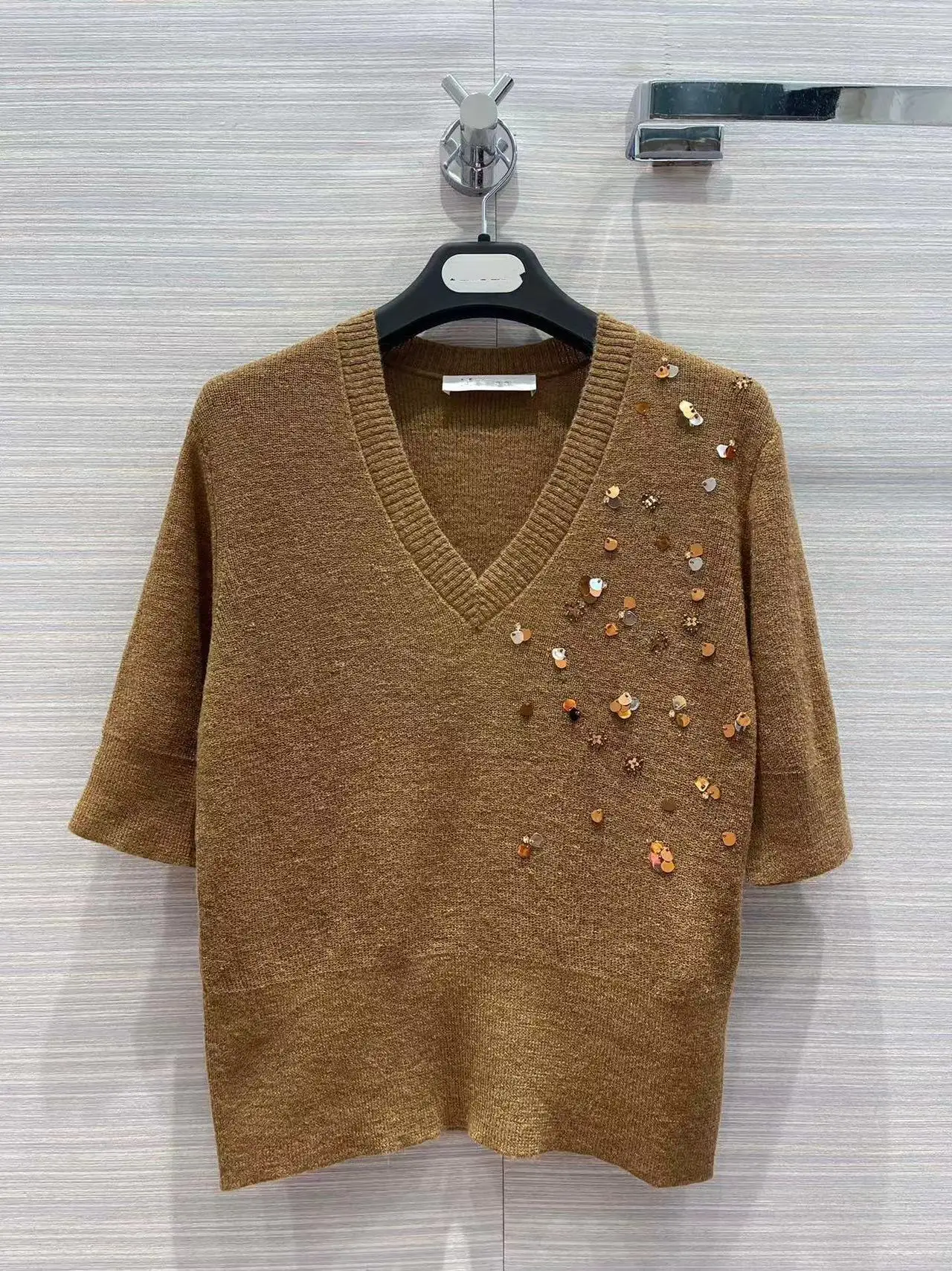 

Fyion Fashion Luxury Knit Blouse 2022 Autumn Winter New Design Women Runway Beading High Quality Half Sleeves Blouse