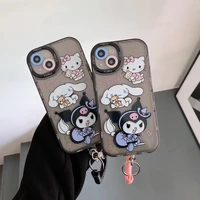 sanrio hello kitty creative lanyard phone cases for iphone 13 12 11 pro max xr xs max x 2020 lady girl shockproof soft tpu shell