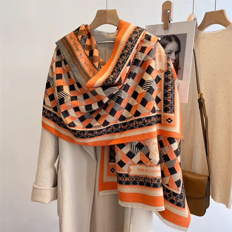Дизайнерский кашемировый шарф 2022, женская зимняя теплая шаль, плотное одеяло, женское пашминовое роскошное клетчатое пончо, бандана Bufanda