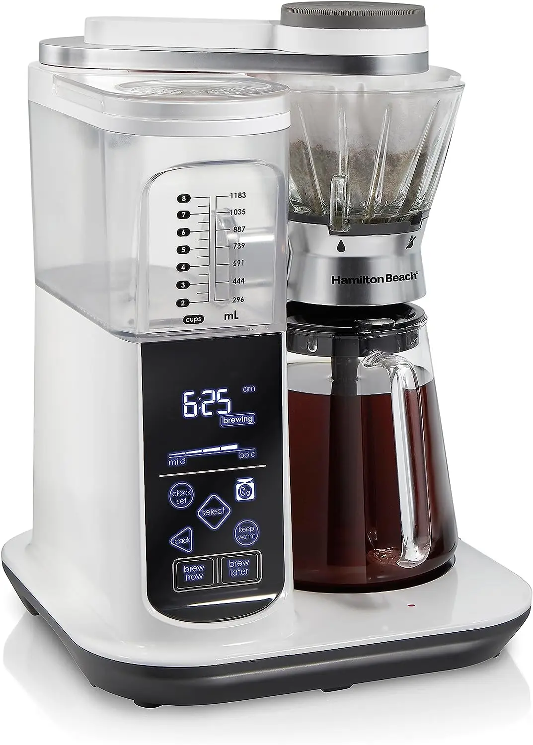 

Programmable Automatic Coffee Maker Brewer or Manual Pour Over Dripper with 5 Strengths and Integrated Scale, 8 Cups, Includes C