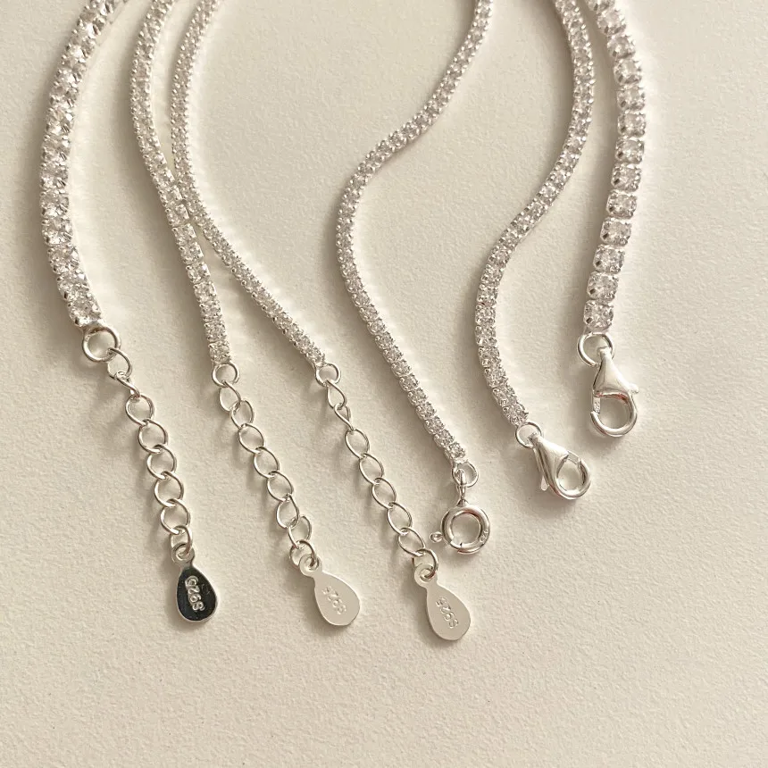 Женский браслет из серебра 100% пробы с фианитами 1/2/3 мм