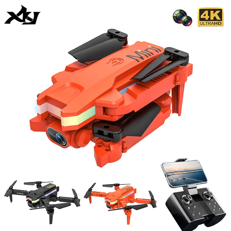 

XKJ 2022 New XT8 Mini 4KHD Pixel Drone WIFI FPV Air Pressure Fixed Altitude LED Light RC Quadcopter Helicopter Gifts Boys
