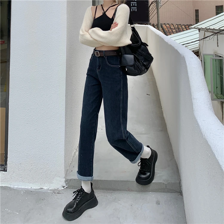 

N2959 прямые женские джинсы с высокой талией, новые шикарные брюки в стиле ретро