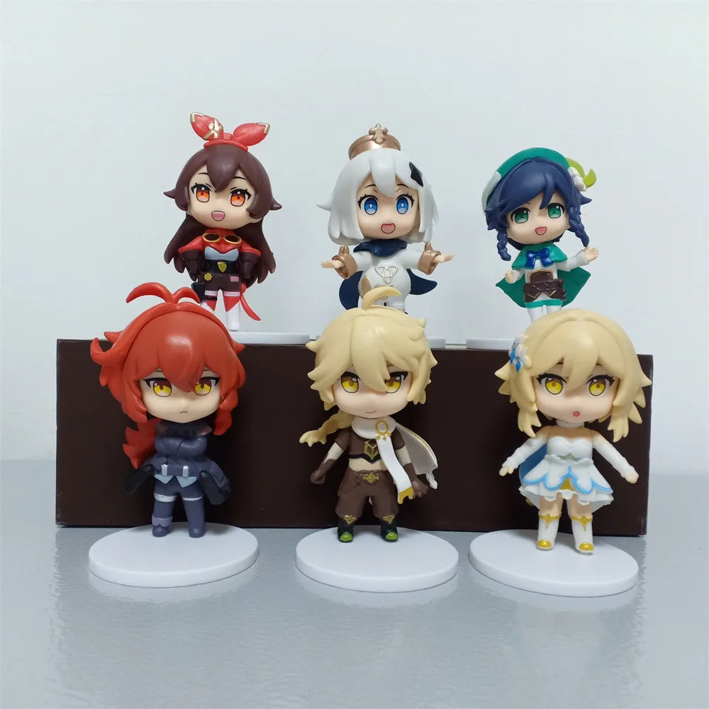 

6pcs Genshin Impact Game Anime Figure Toys Kawaii Role Aether Lumine Amber Venti Diluc Paimon PVC Model Doll Gifts for Kids