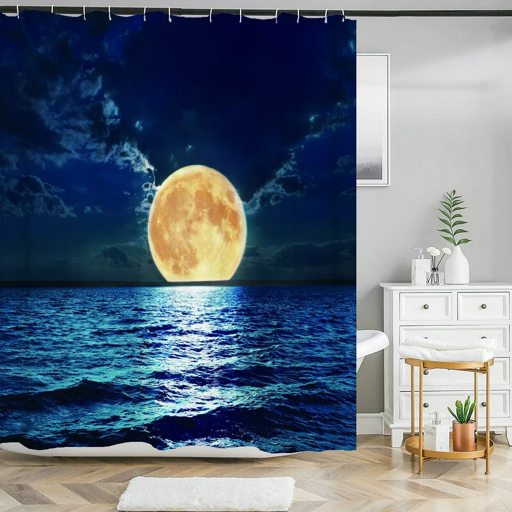 

Moon Earth Starry Sky Shower Curtains Waterproof Bathroom Decor 3D Fantasy Galaxy Universe Printed Shower Curtain with Hooks