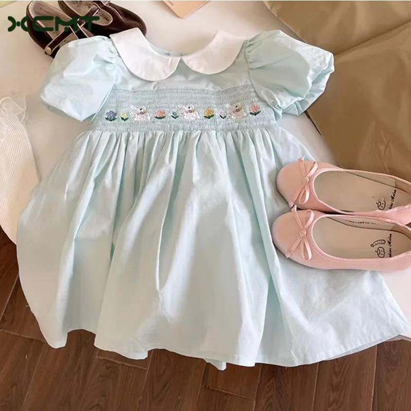 

2023 Spanish Boutique Smocked Dresses Infants Girl Summer Baby Girls Kid Handmade Embroidery Dress Casual Frock Children Clothes