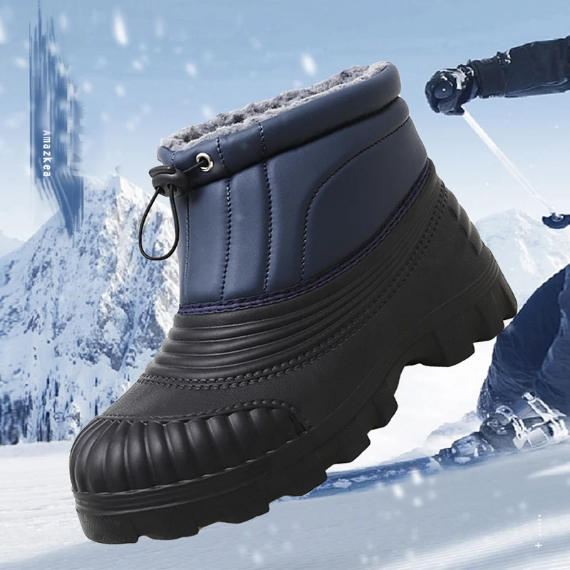 Winter large size 45 men's short snow boots warm and plush waterproof thickened anti-skid cotton shoes