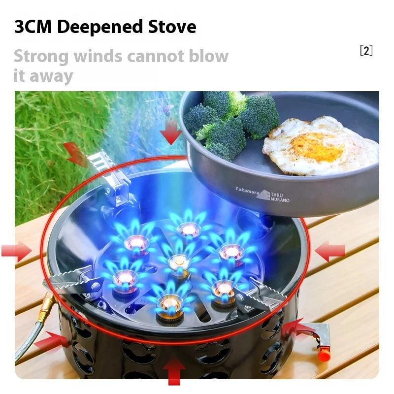 21800W Fierce Fire ультракомпактная ветрозащитная газовая плита с 8 конфорками и сумкой