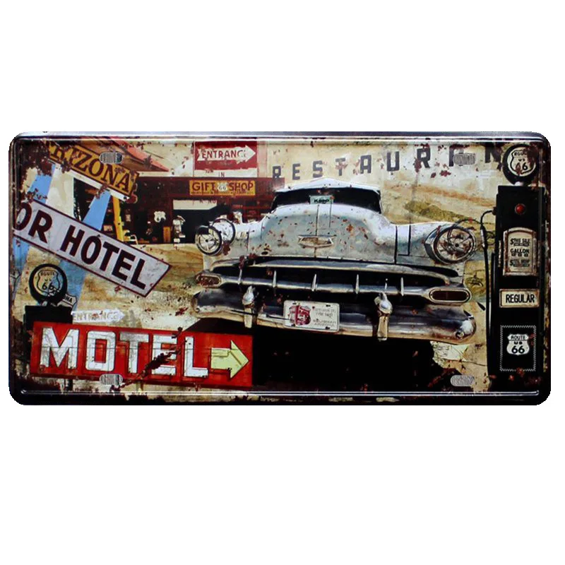 

MOTEL Vintage Metal Plates Home Garage Decor Car Motorcycle License Signs Wall Stickers Decorative Tools Gift 15X30CM