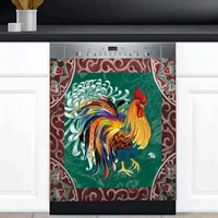 pretty rooster hen magnet dishwasher stickercountry chicken fridge magnetic decalskitchen decor green leaf floral dish washer