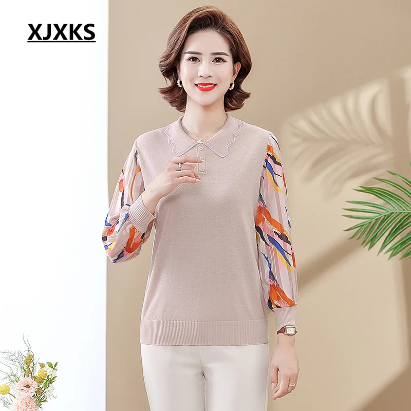 

Осень 2022, новинка, свободный тонкий женский свитер XJXKS, высококачественный пуловер с отложным воротником и длинными рукавами, женские свитера