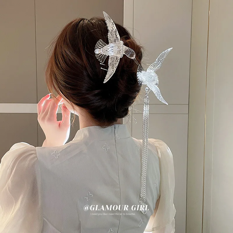 

Phoenix Flying Branch, National Tide Ancient Style Hairpin, Pearl Tassel, Back Of The Head, Curling Hair Clip, Retro Palace Head