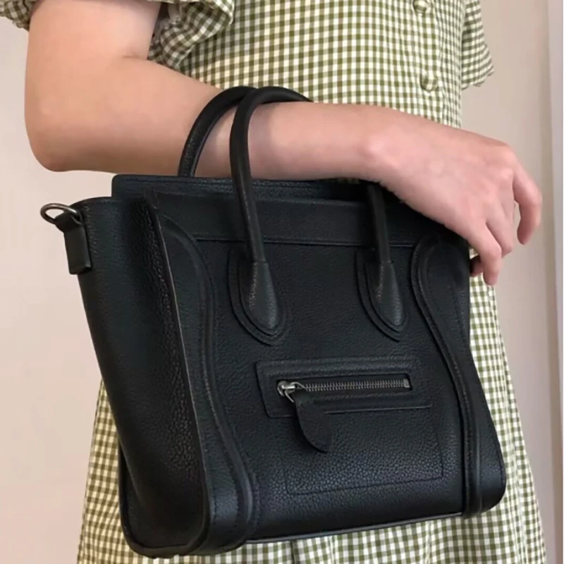 

Women's bags new European and American fashion handbag shoulder crossbody bag large capacity lychee pattern bat smiley bag