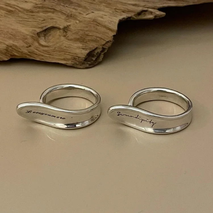 

Кольцо из серебра 925 пробы с геометрическими буквами для женщин и мужчин, простой дизайн, модное открытое обручальное кольцо ручной работы для пары, подарок