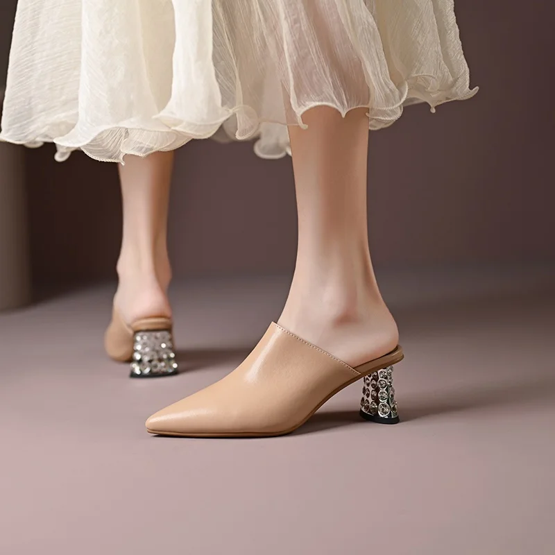 slingbacks sexy pumps high heels leather shoes square toe women pumps party dress shoes spring summer footwear sandals slippers