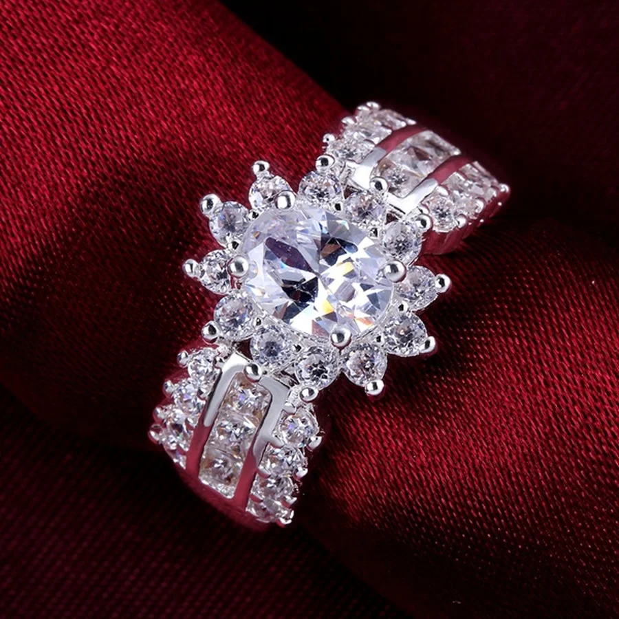 

noble crystal stone women 925 sterling silver Ring pretty nice wedding charm beautiful fashion Silver color Jewelry