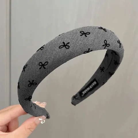 Gray Print Bow Heart Dot Spong Hairband For Women Girl Sweet Hair Ornament Headband Hair Hoop Hair Band Fashion Hair Accessories