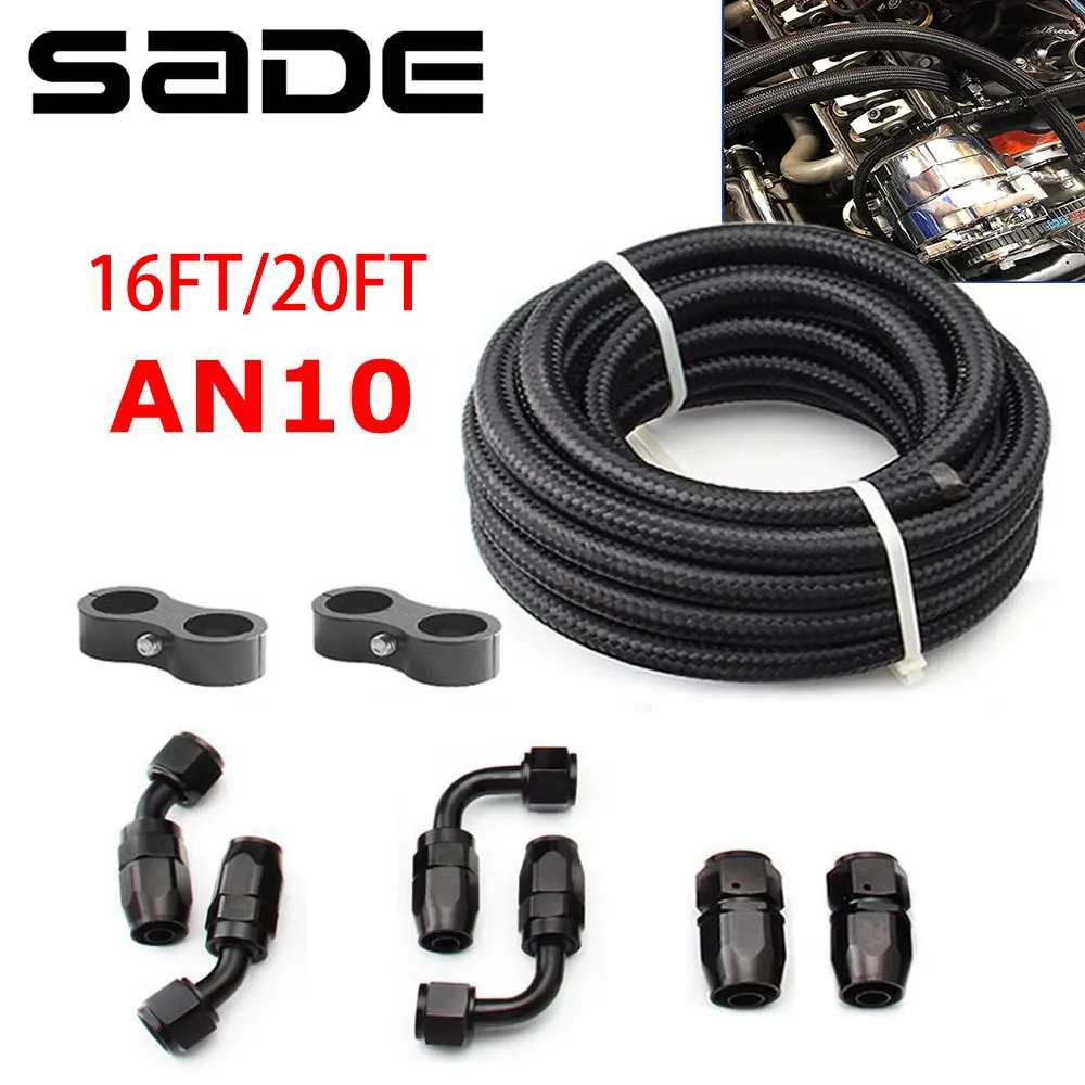 

5M 6M 10AN AN10 16FT/20FT Black Braided Oil Fuel Fittings Hose End 0+45+90 Degree Oil Adaptor Kit Oil Fuel Hose Line With Clamps