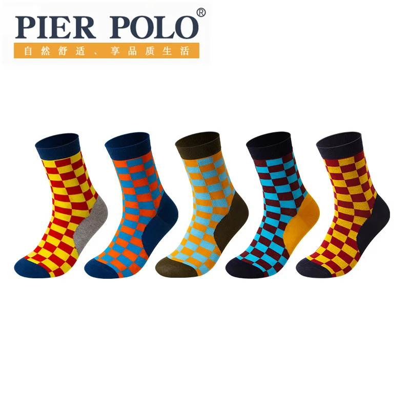 Men's latest design pure cotton medium tube socks high-quality business geometric lattice color men's breathable cotton socks
