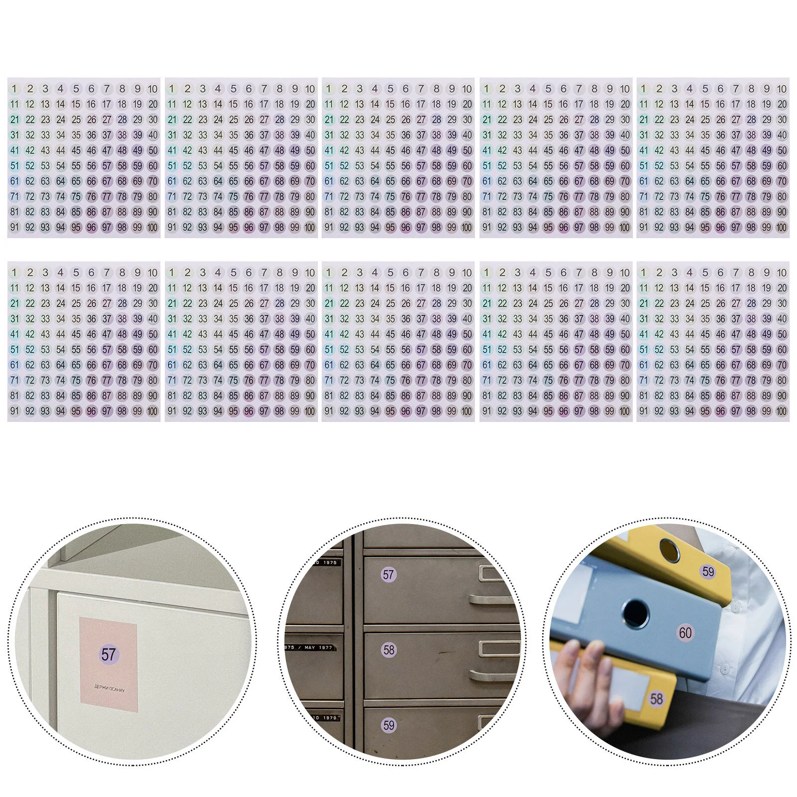 

10 Sheets of Round Digital Sticker Reflective Adhesive Stickers Number Labels Stickers