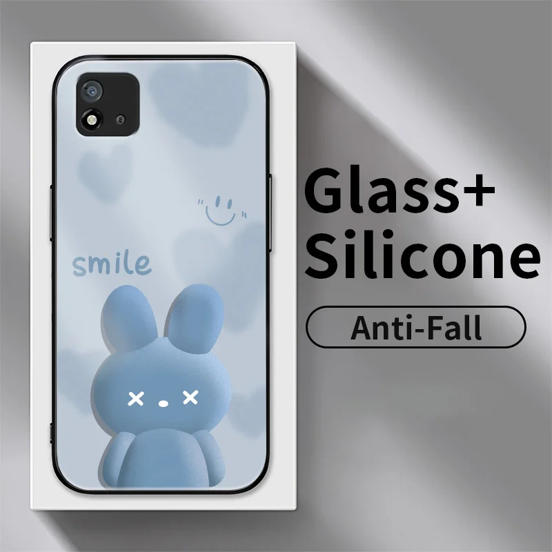 

For Realme C20 C20A C11 2021 C21 C21Y C3 C3i C30 C30S C31 C33 C35 Narzo 50A Prime Gradient Love Rabbit Tempered Glass Phone Case