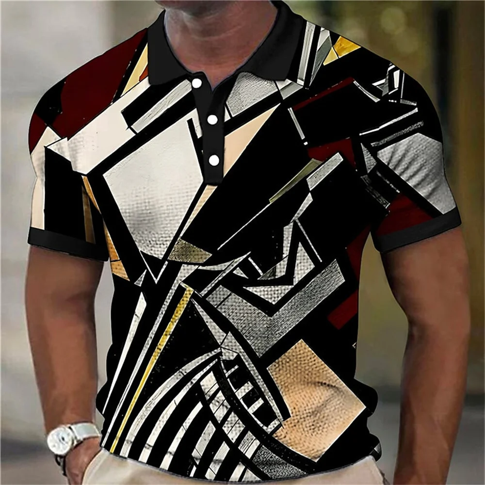 

Vintage Men'S Polo Shirt Abstract Plaid Print Art Men Clothing Loose Oversized-Shirt Daily Casual Short Sleeved Street Cool Tops