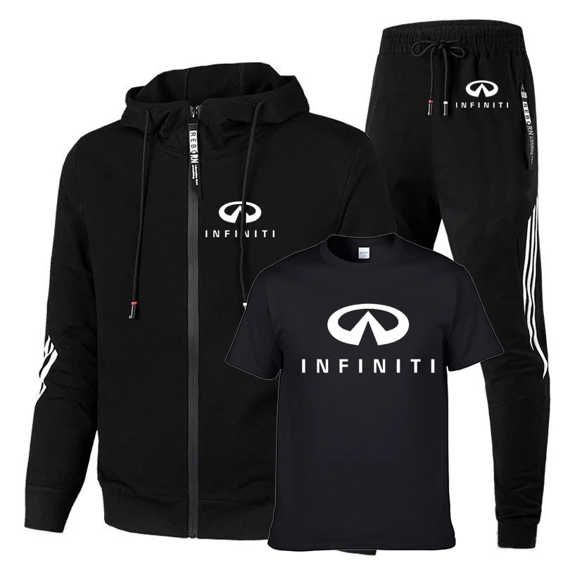

Men's suits Infiniti Car Logo Printed Spring Autumn Fashion Casual stripe Cotton Men's sweatshirt+T-shirt+sports pants 3-piece s