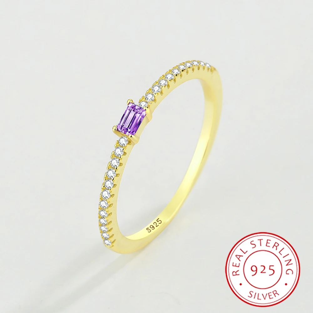 2022 NEW Fashion 18K Gold Amethyst Single Row of Diamonds Ring For Women Simple Crystal Genuine S925 Silver Anniversary Jewelry