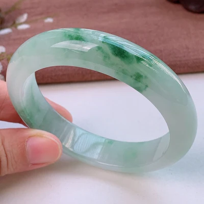 

Natural green two-color Burmese jadeite 54mm-64mm bracelet Elegant princess jewelry for mother and girlfriend
