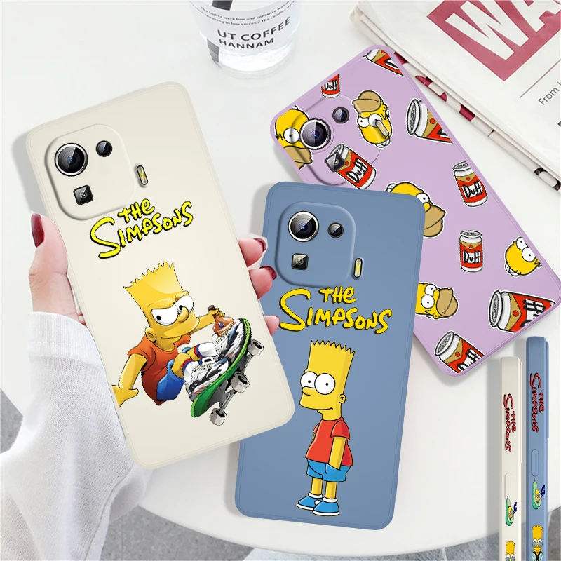 

Disney Cartoon The Simpson Phone Case For Xiaomi Mi Poco X4 M4 F4 GT 12 11 11i 11T 10T 9 SE Ultra Lite Pro Liquid Left Rope