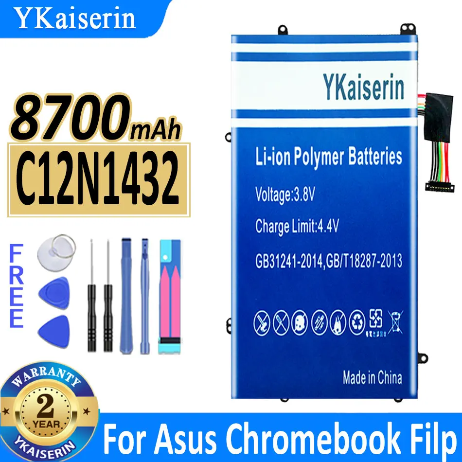 

YKaiserin High Quality Laptop Battery C12N1432 8700mAh For Asus C100PA C100PA-RBRKT03 0B200-01650100p Batterij