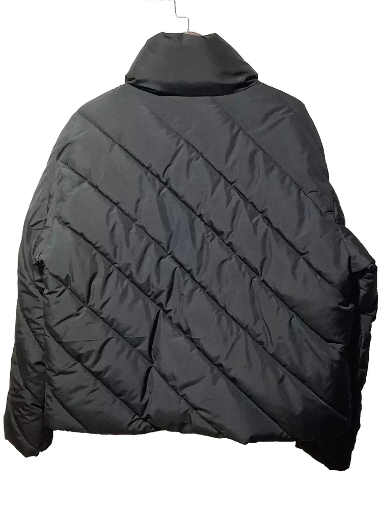 PAILETE Women 2022 fashion front patch pockets puffer jacket coat vintage high neck long sleeve female outerwear chic tops