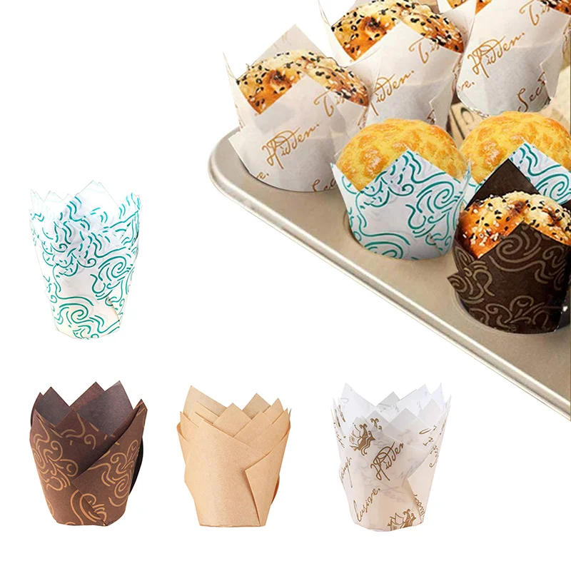 50Pcs Cupcake Paper Cups Tulip Muffins Paper Moulds Cup Case Cupcake Liner Baking Tools Cake Wrapper For Wedding Party Accessory