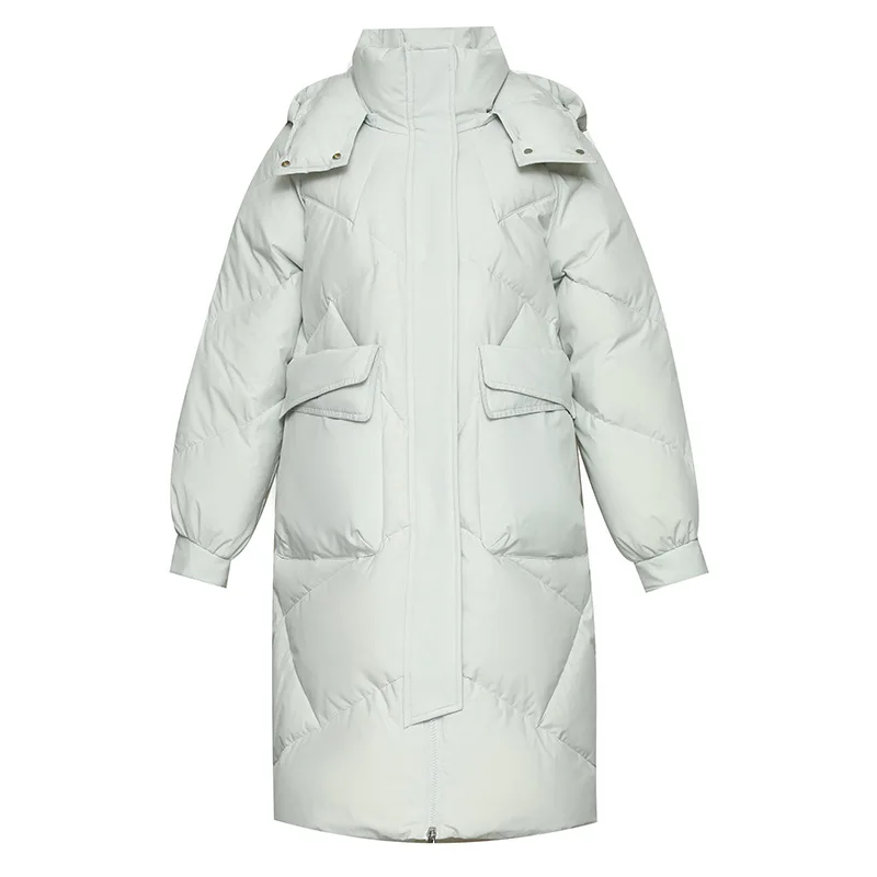 JAZZEVAR 2022 Long Down Jacket Women White Eiderdown Hooded Coat Thickened Warm Loose Profile High-end