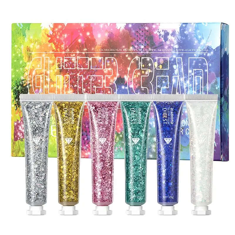 

Glitter Gel For Face 6 Colors Body Glitter Gel Nail Hair Face Flash Eye Shadow Sequins DIY Glitter Sequins Gel Set For Face Body
